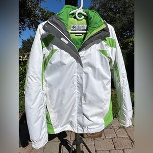 Columbia Interchange 3 in 1 Womens White Hooded Ski Snowboard Jacket Size Small